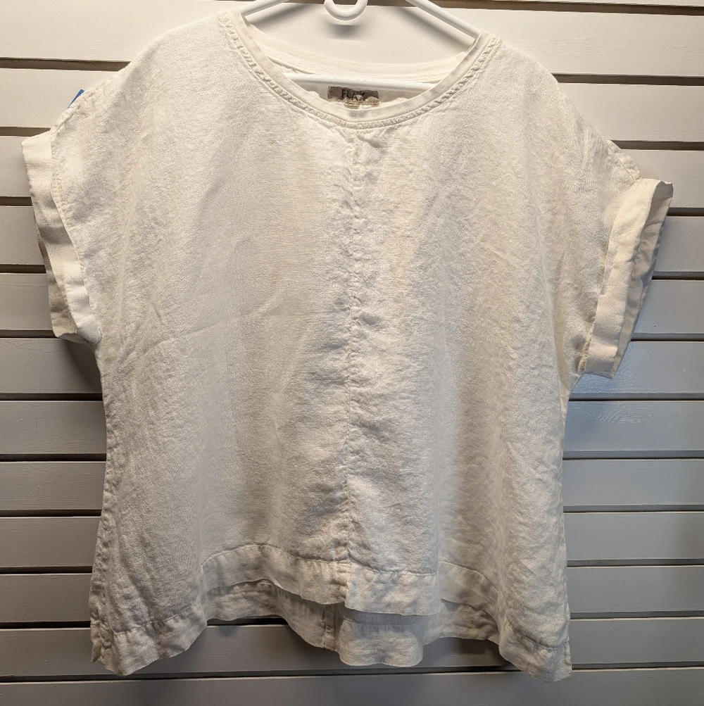 FLAX White Linen Oversized Tunic Top with Cuffed Sleeves Size 2G EUC - Picture 2 of 7